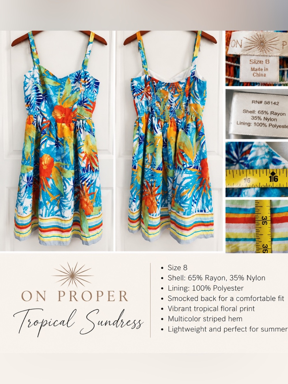 Boston Proper Sundress Size 8 Tropical Hawaiian Spaghetti Strap Beach Resort